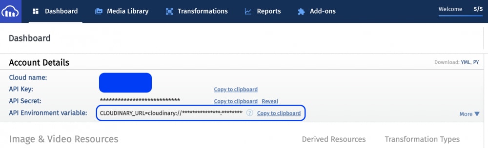 Cloudinaryダッシュボード